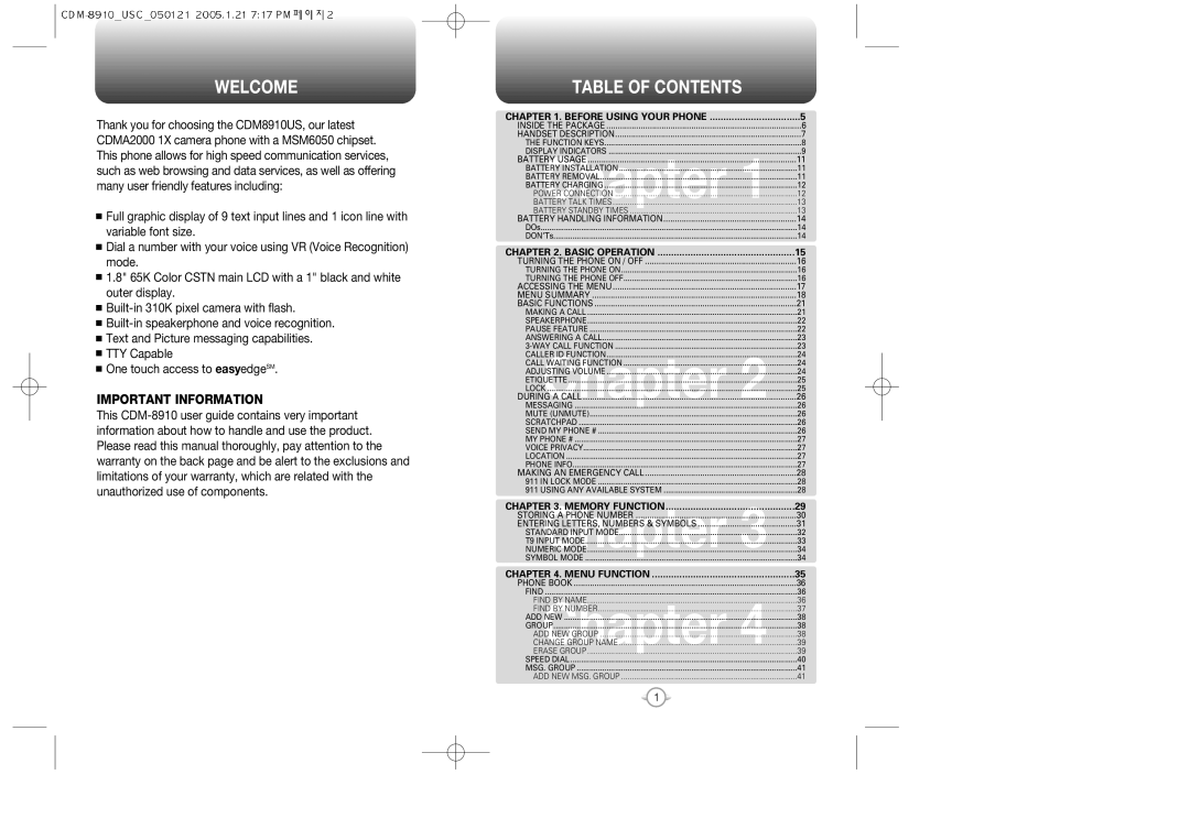 Audiovox CDM-8910US warranty Welcome, Table of Contents 