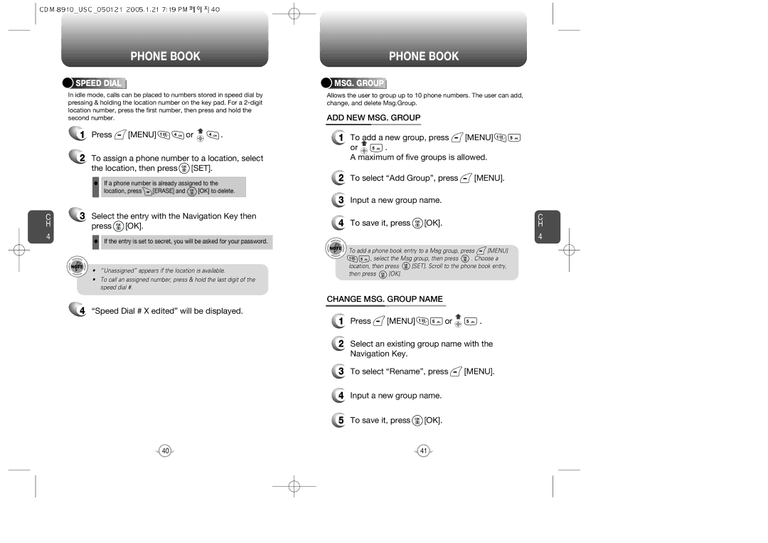 Audiovox CDM-8910US Select the entry with the Navigation Key then Press OK, Speed Dial # X edited will be displayed 