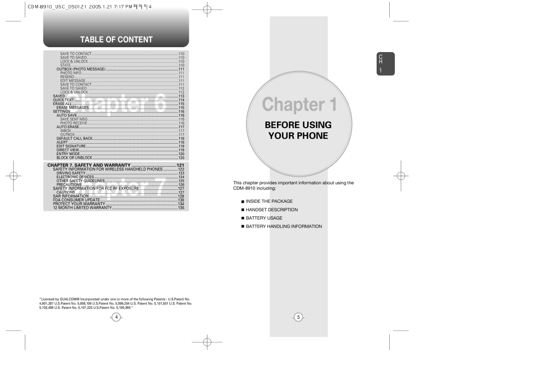 Audiovox CDM-8910US warranty Table of Content, Auto ChapterSAVE 