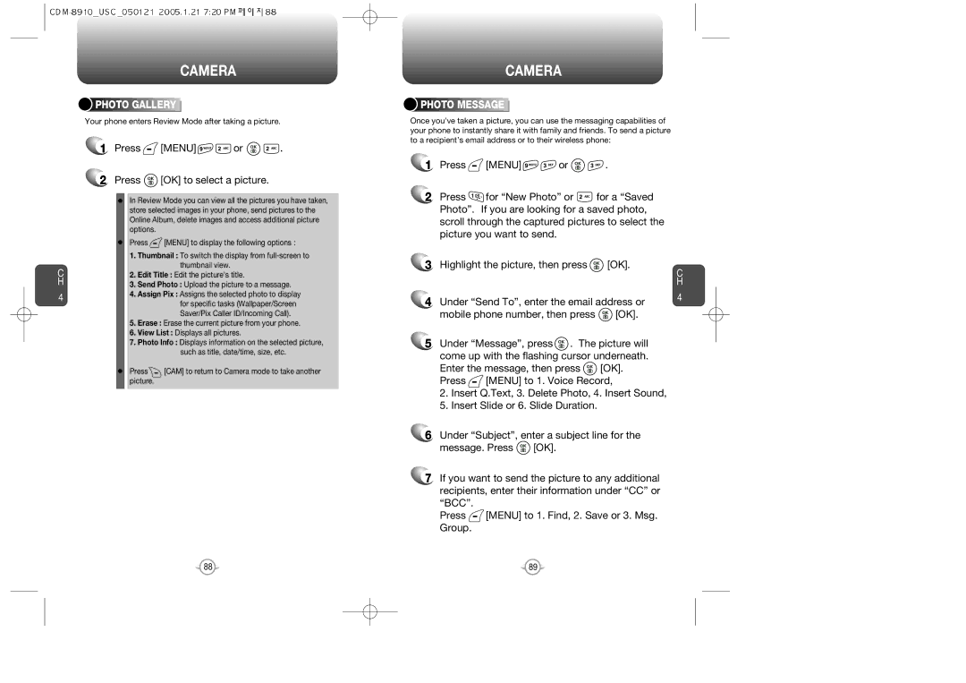 Audiovox CDM-8910US warranty Press Menu or Press OK to select a picture, Photo Gallery, Photo Message 