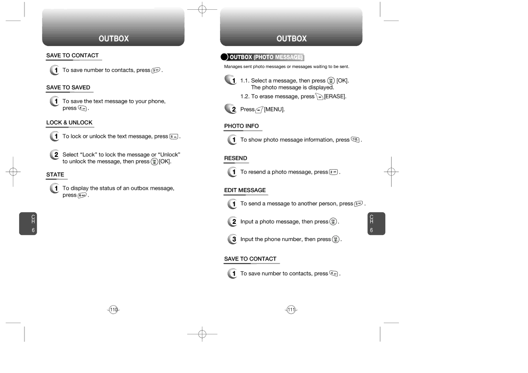 Audiovox CDM-8910US warranty State, To display the status of an outbox message Press, To resend a photo message, press 