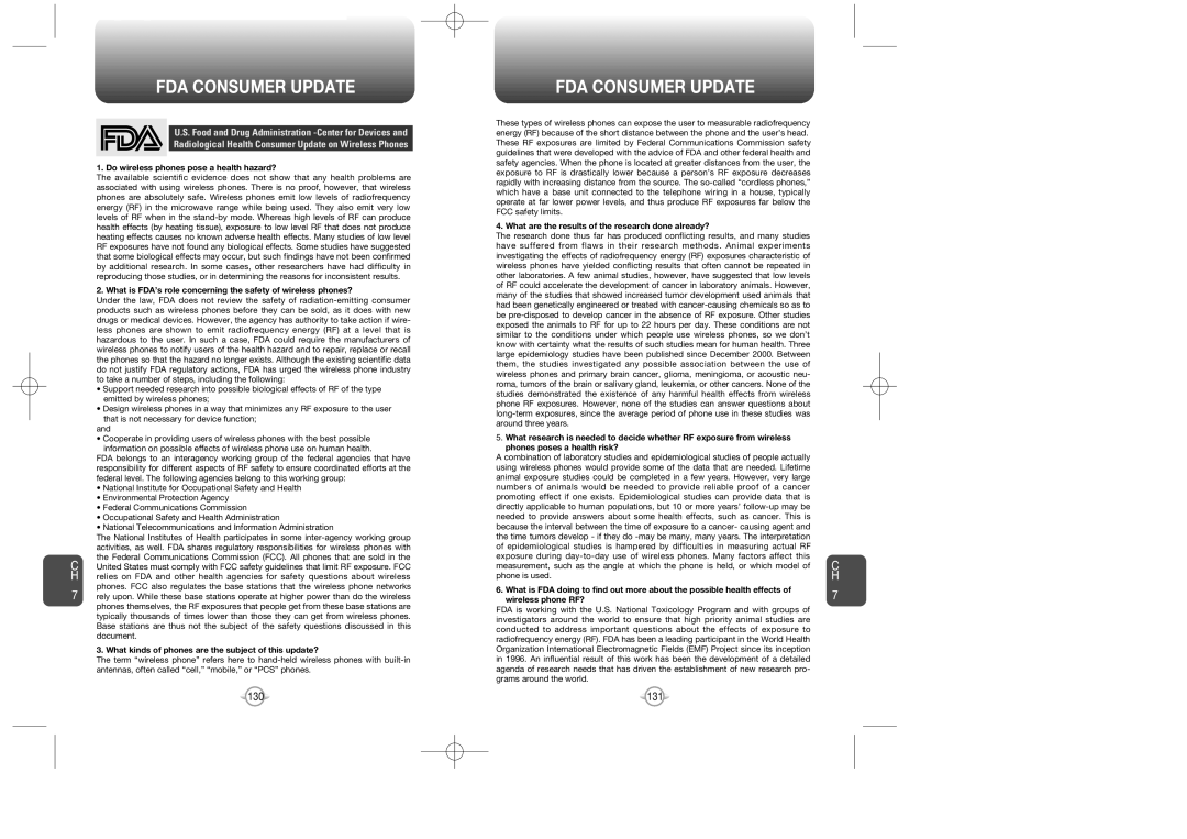 Audiovox CDM-8910US warranty FDA Consumer Update, Do wireless phones pose a health hazard? 