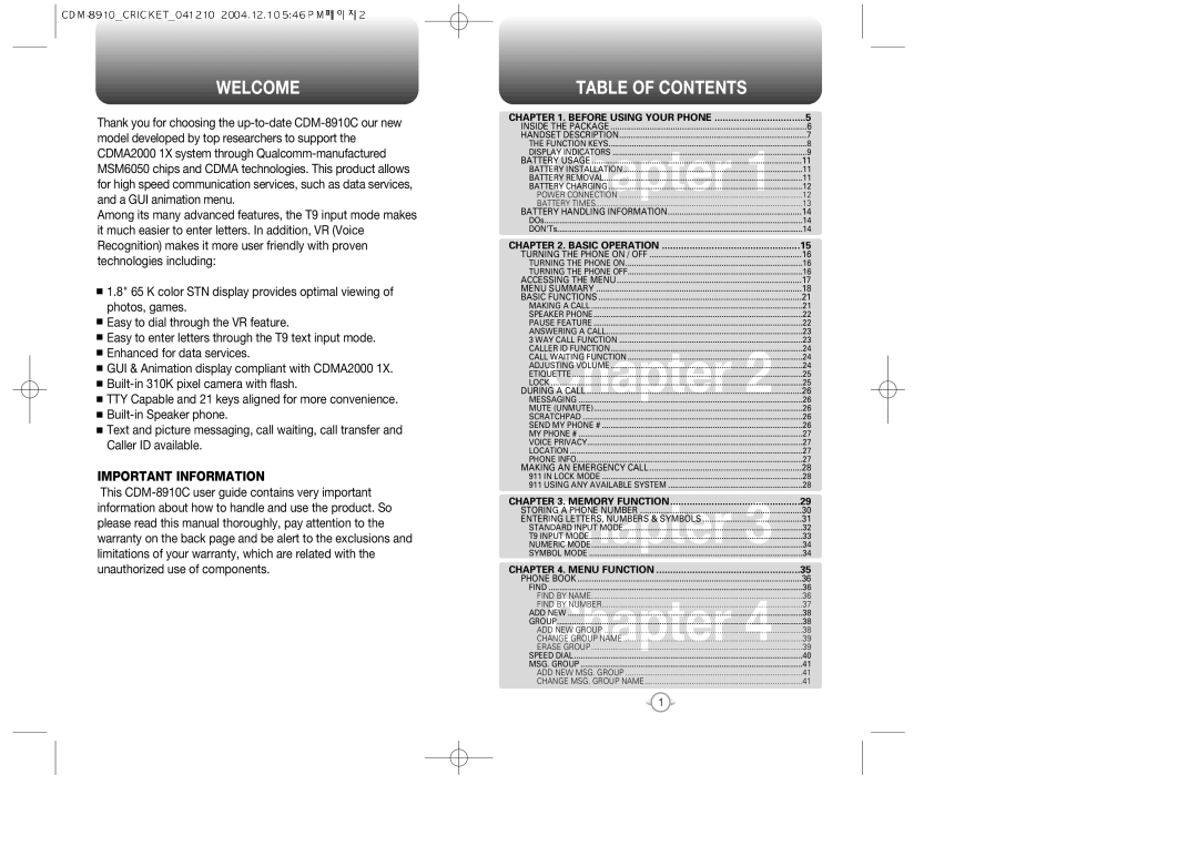 Audiovox CDM-89100C manual Welcome, Table of Contents 