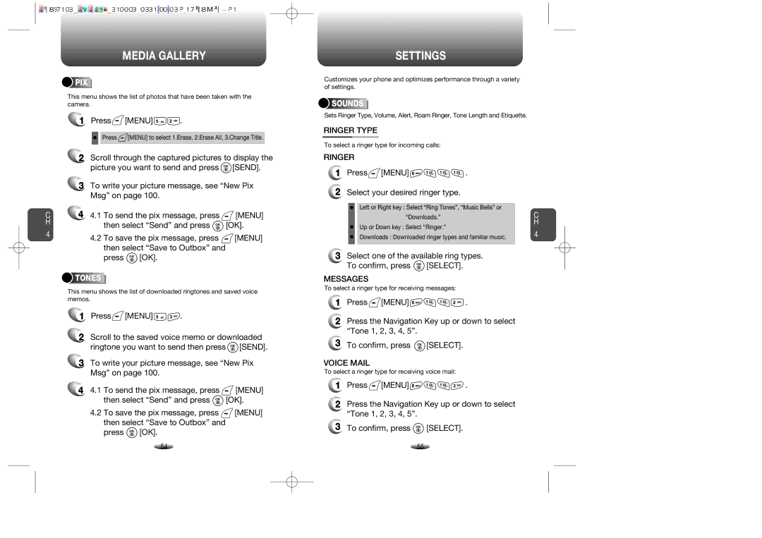 Audiovox CDM-89100C manual Settings, Ringer Type, Messages, Voice Mail 