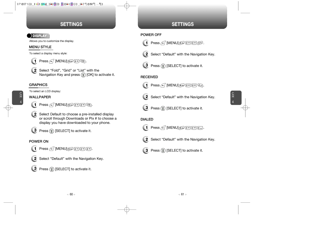 Audiovox CDM-89100C manual Menu Style, Wallpaper, Power on, Power OFF, Dialed 