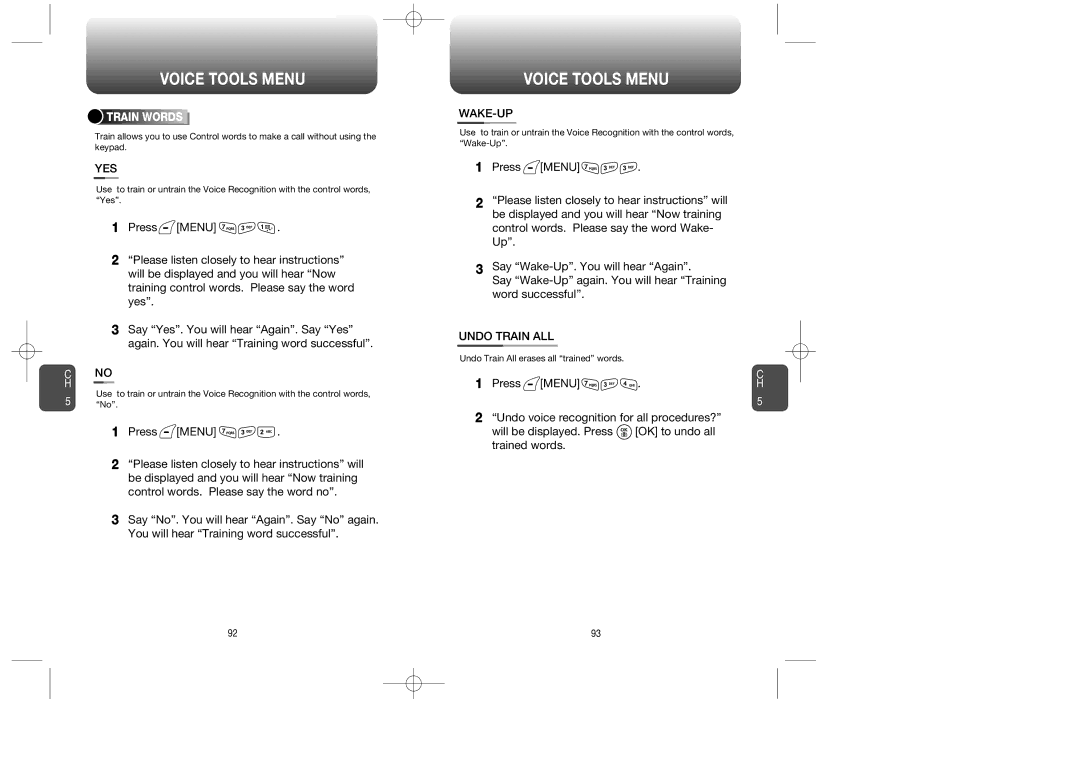 Audiovox CDM-89100C manual Yes, Wake-Up, Undo Train ALL, Train Words 