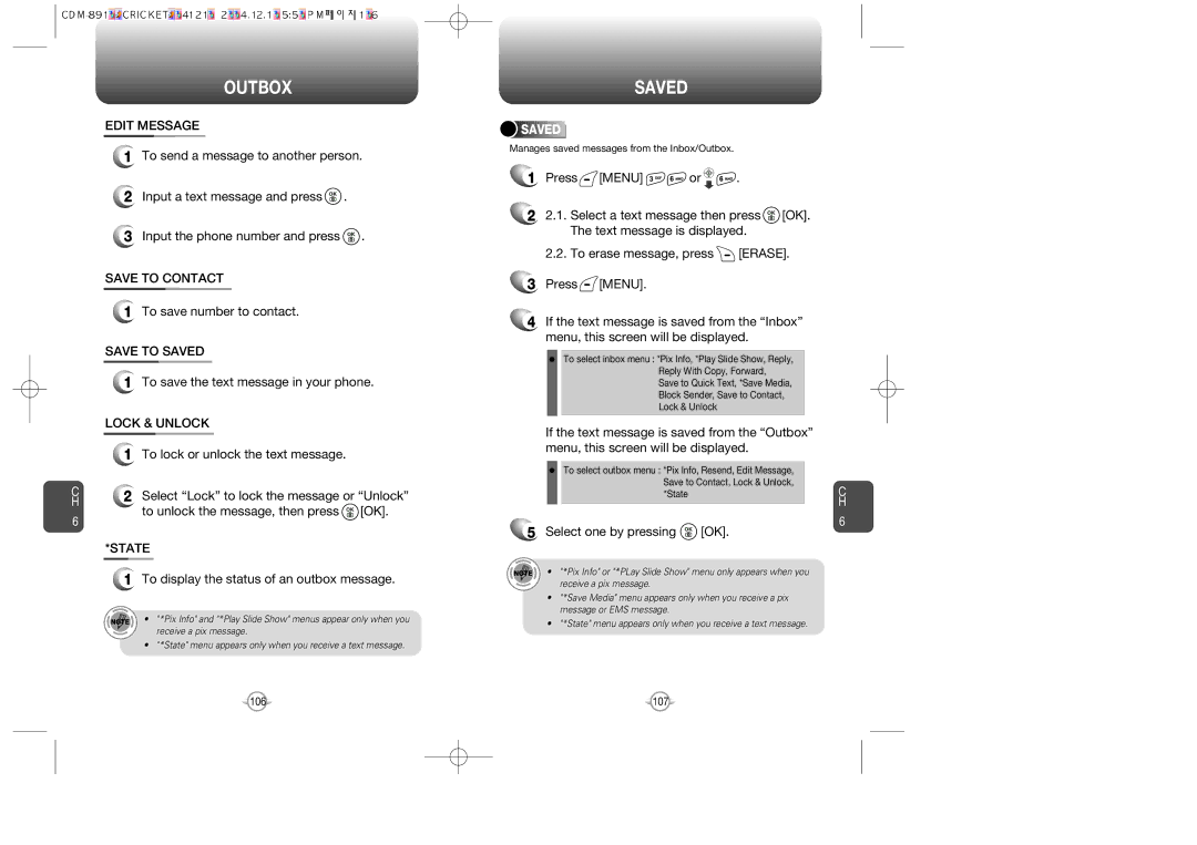 Audiovox CDM-89100C Saved, Edit Message, State, To display the status of an outbox message, Select one by pressing OK 