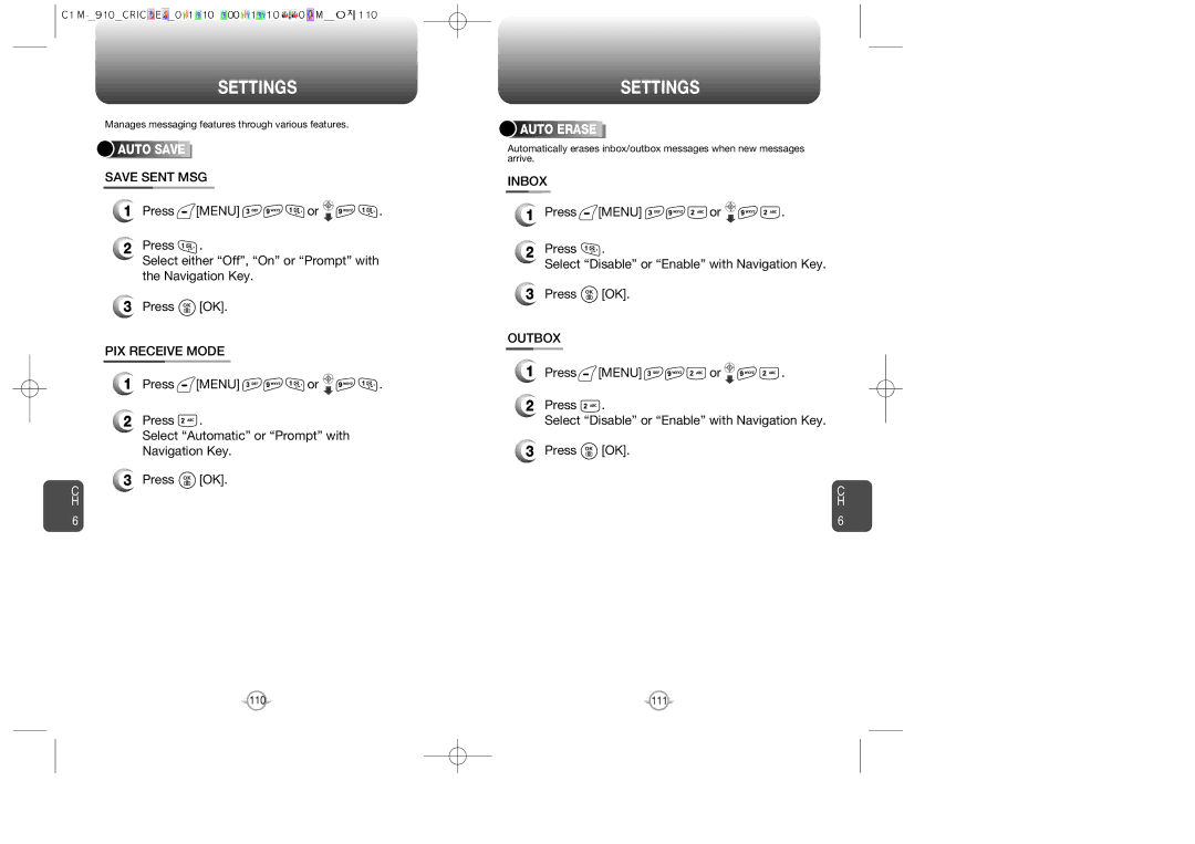 Audiovox CDM-89100C Save Sent MSG, PIX Receive Mode, Press Select Automatic or Prompt with Navigation Key, Inbox, Outbox 