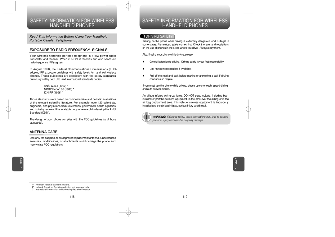 Audiovox CDM-89100C Safety Information for Wireless Handheld Phones, Exposure to Radio Frequency Signals, Antenna Care 