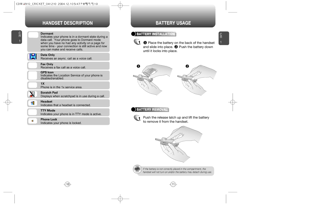 Audiovox CDM-89100C manual Battery Usage, Battery Removal 