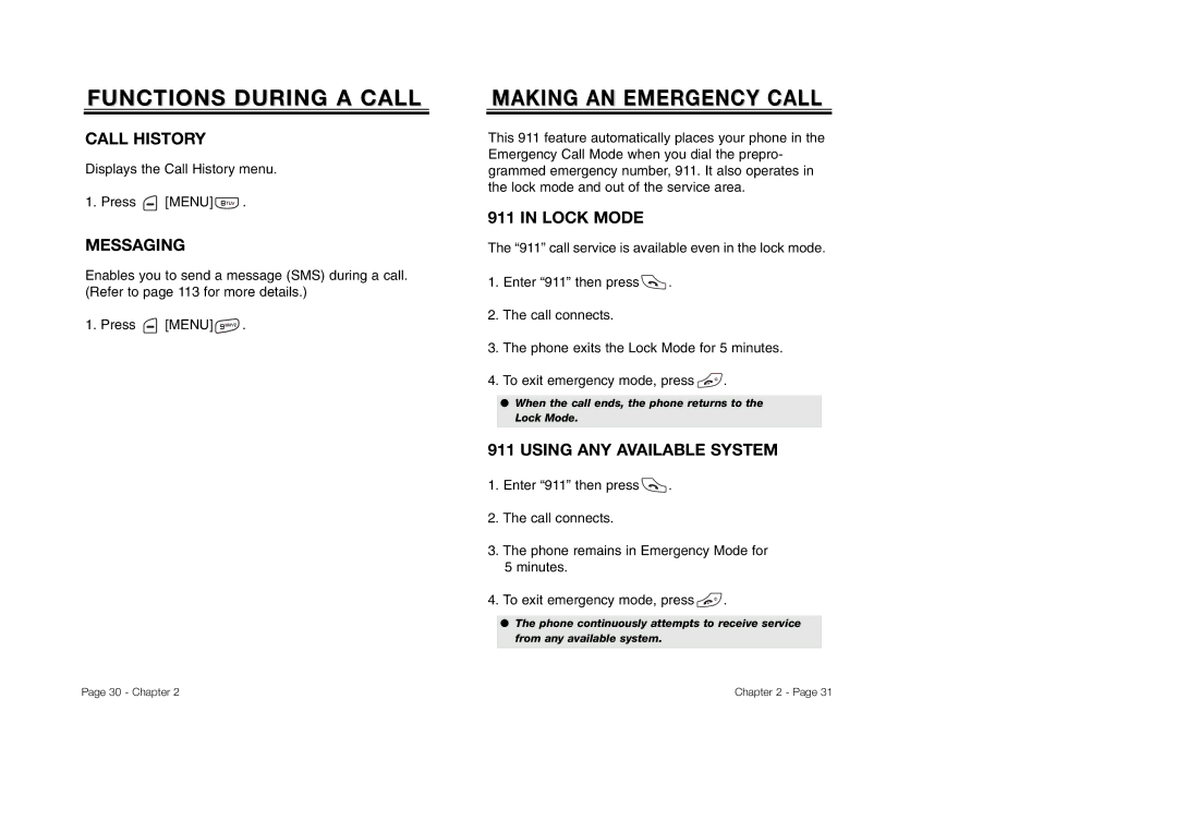 Audiovox CDM-8930 manual Call History, Messaging, Lock Mode, Using ANY Available System 