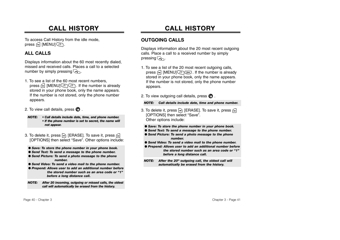 Audiovox CDM-8930 manual ALL Calls, Outgoing Calls, To access Call History from the idle mode Press Menu 