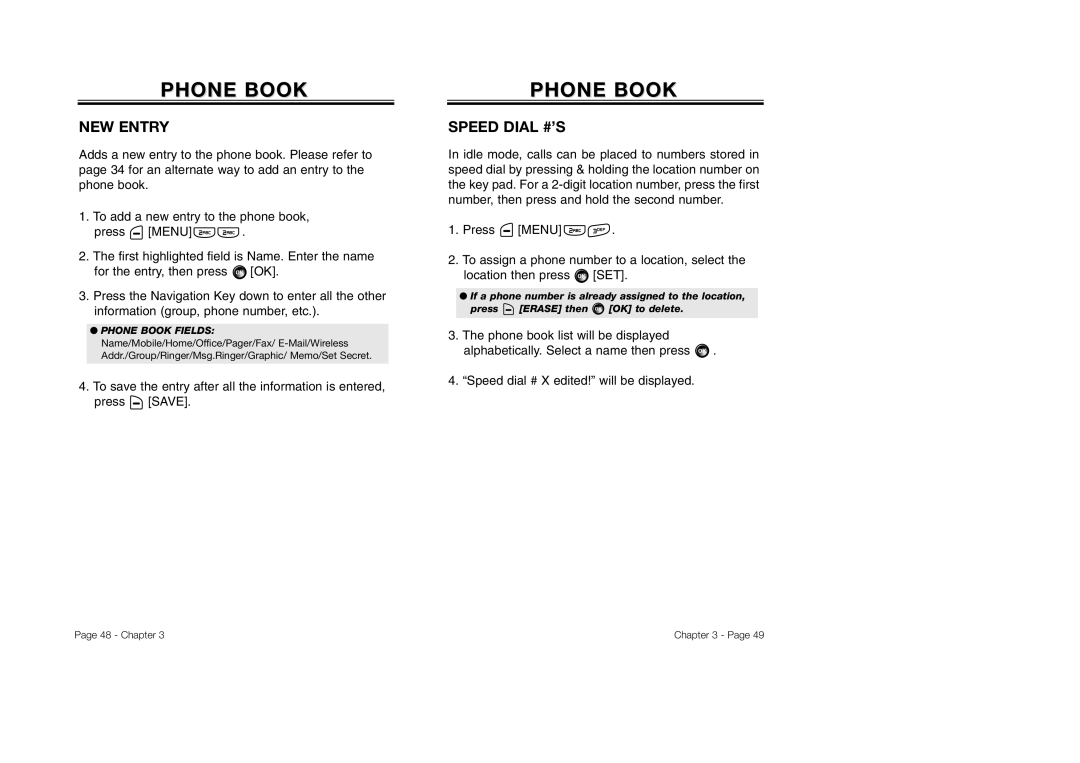 Audiovox CDM-8930 manual Phone Book, NEW Entry, Speed Dial #’S 