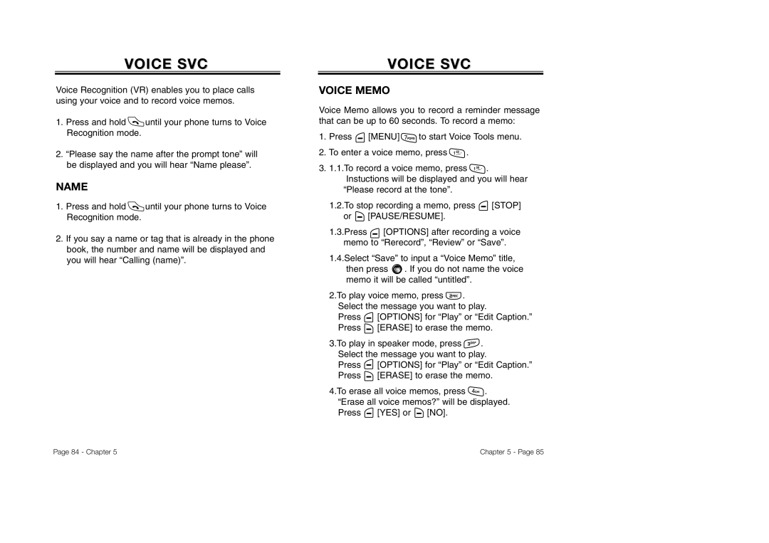 Audiovox CDM-8930 manual Voice SVC, Name, Voice Memo 