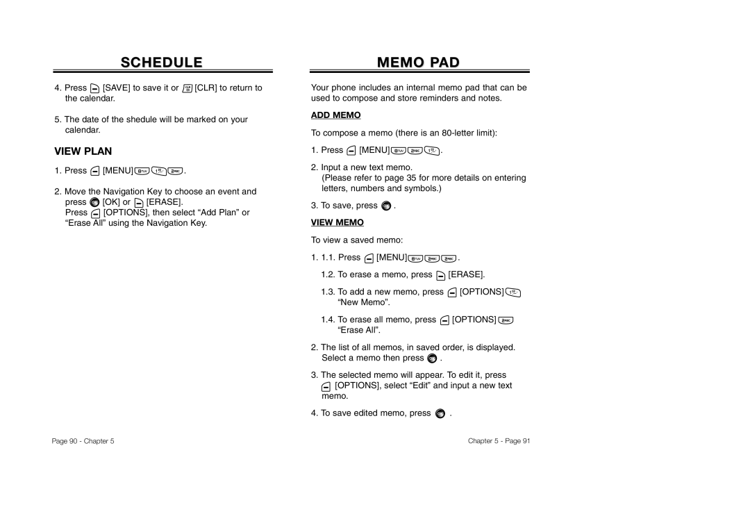 Audiovox CDM-8930 manual Schedule, View Plan, ADD Memo, View Memo 