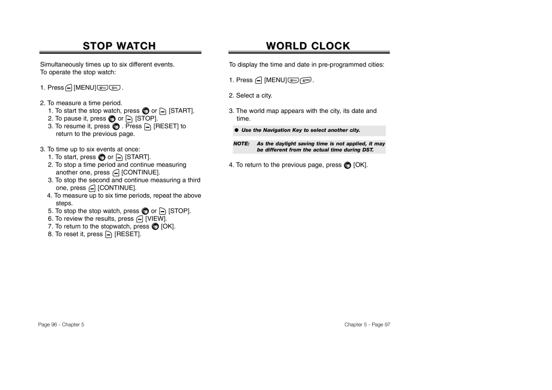 Audiovox CDM-8930 manual Stop Watch, Worldworld Clockclock 