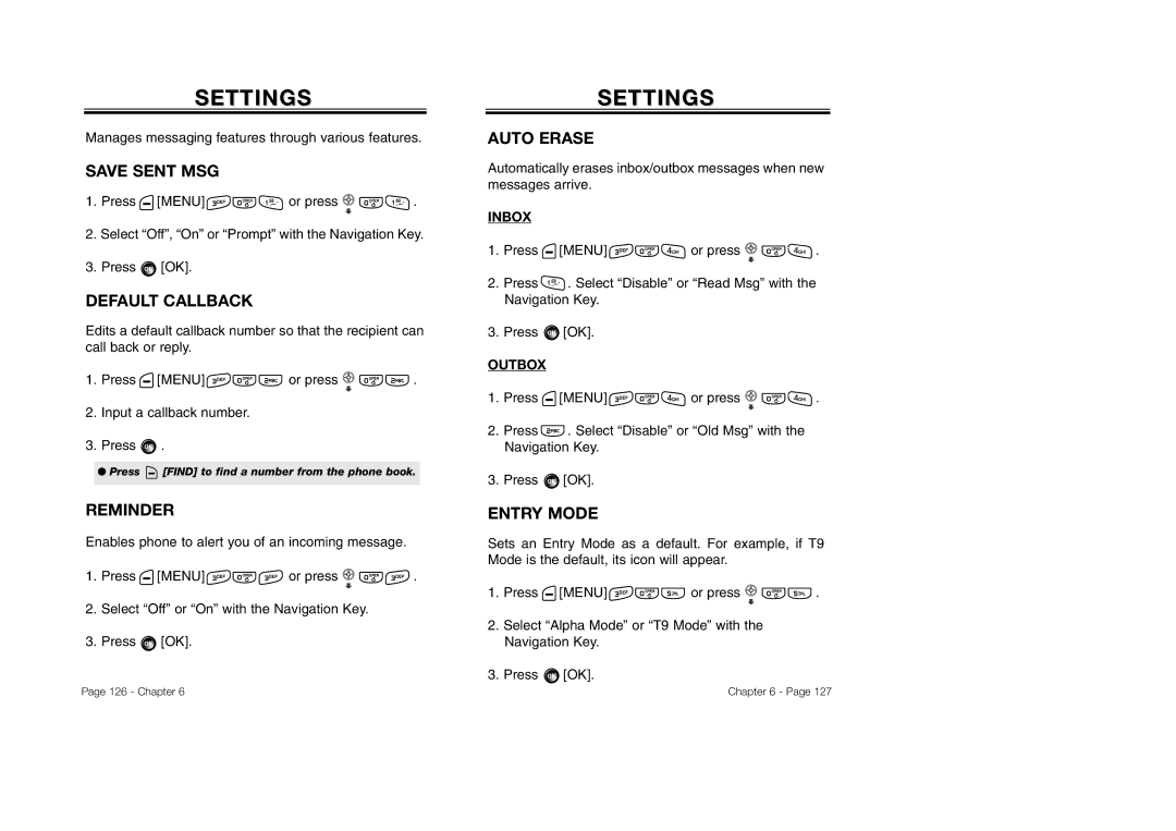 Audiovox CDM-8930 manual Save Sent MSG, Default Callback, Reminder, Auto Erase, Entry Mode 