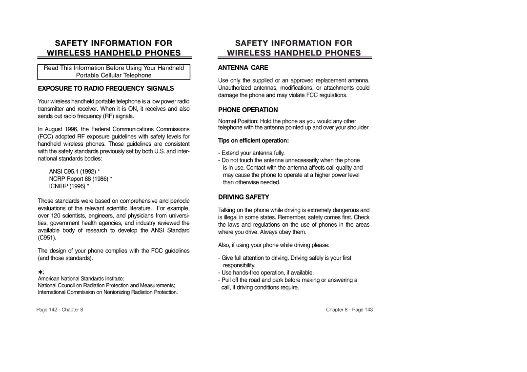 Audiovox CDM-8930 manual Safety Information for Wireless Handheld Phones 