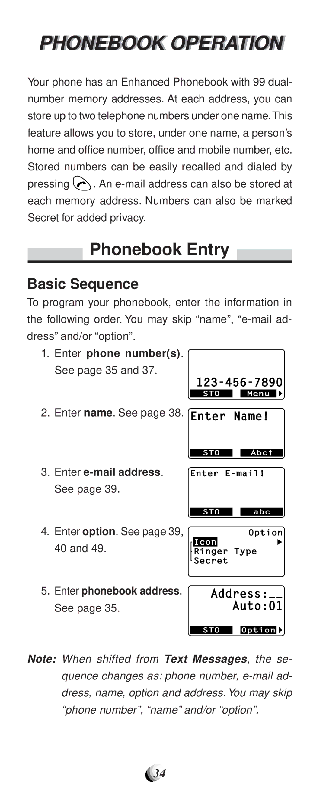 Audiovox CDM-9100 manual Phonebook Operationi, Phonebook Entry, Basic Sequence 