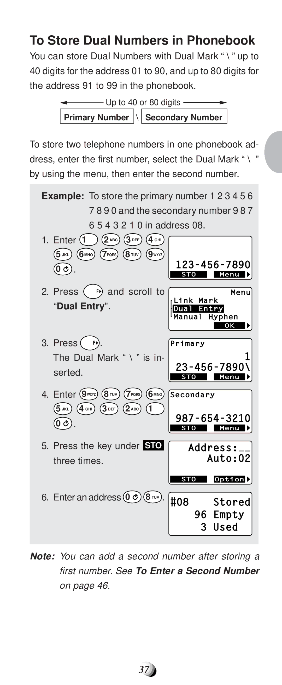 Audiovox CDM-9100 manual To Store Dual Numbers in Phonebook, Dual Entry, Enter an address 