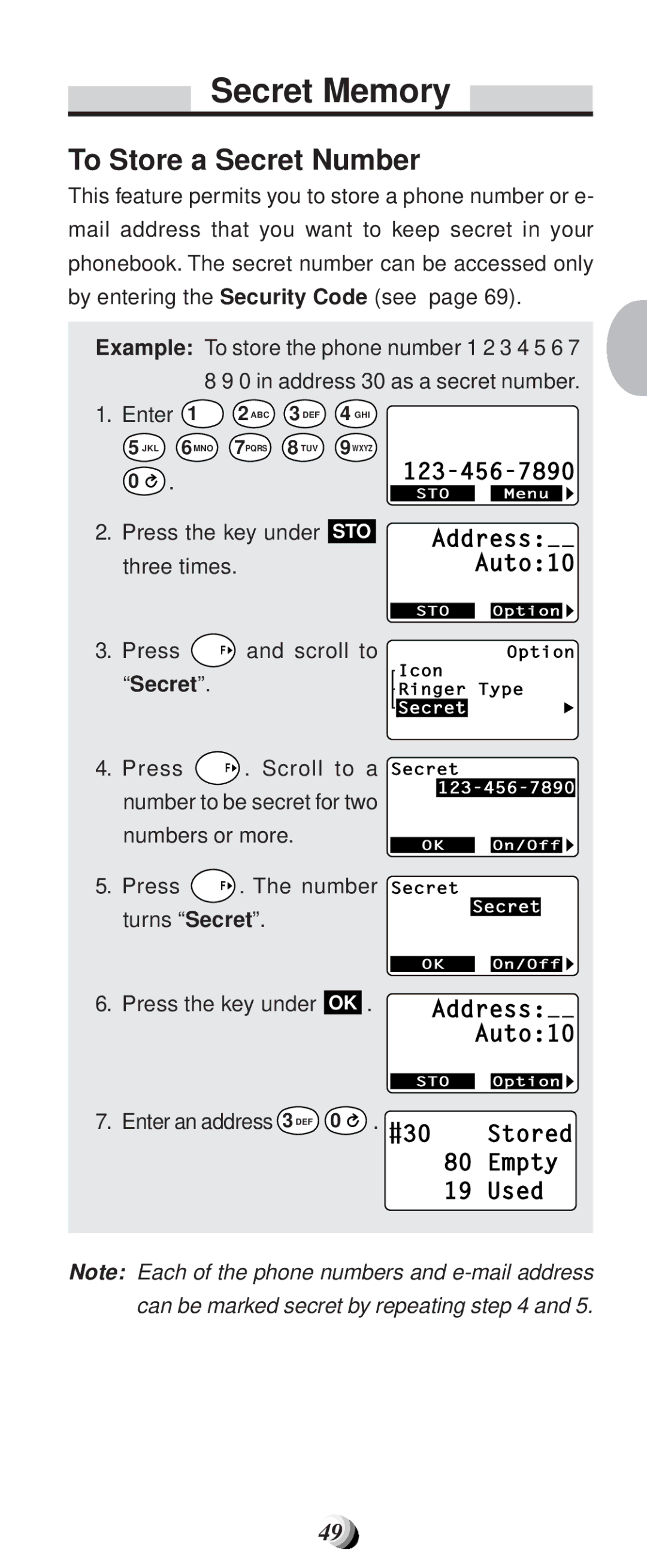 Audiovox CDM-9100 manual Secret Memory, To Store a Secret Number 