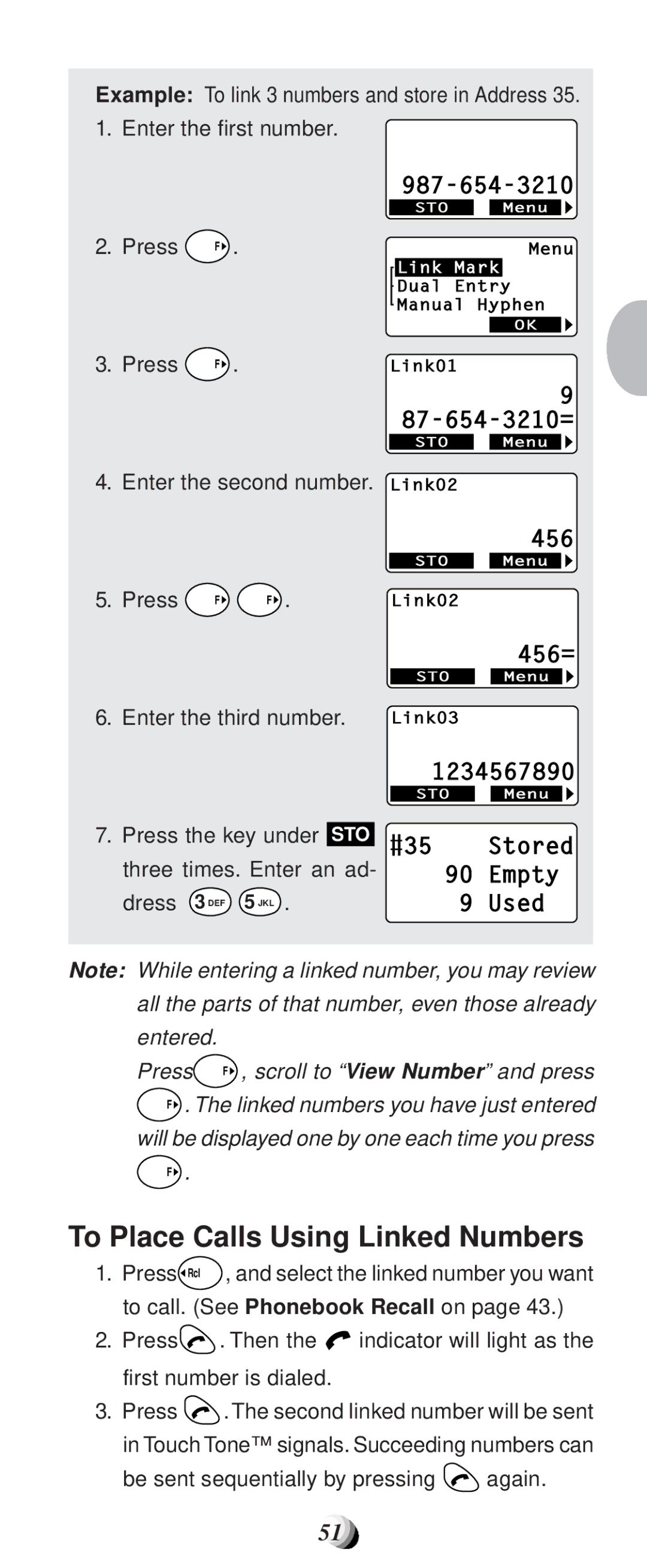 Audiovox CDM-9100 manual To Place Calls Using Linked Numbers 