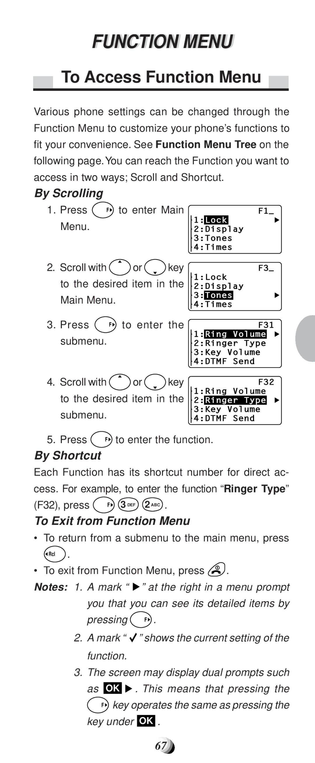 Audiovox CDM-9100 manual Functioni Menu, To Access Function Menu, By Shortcut, To Exit from Function Menu 