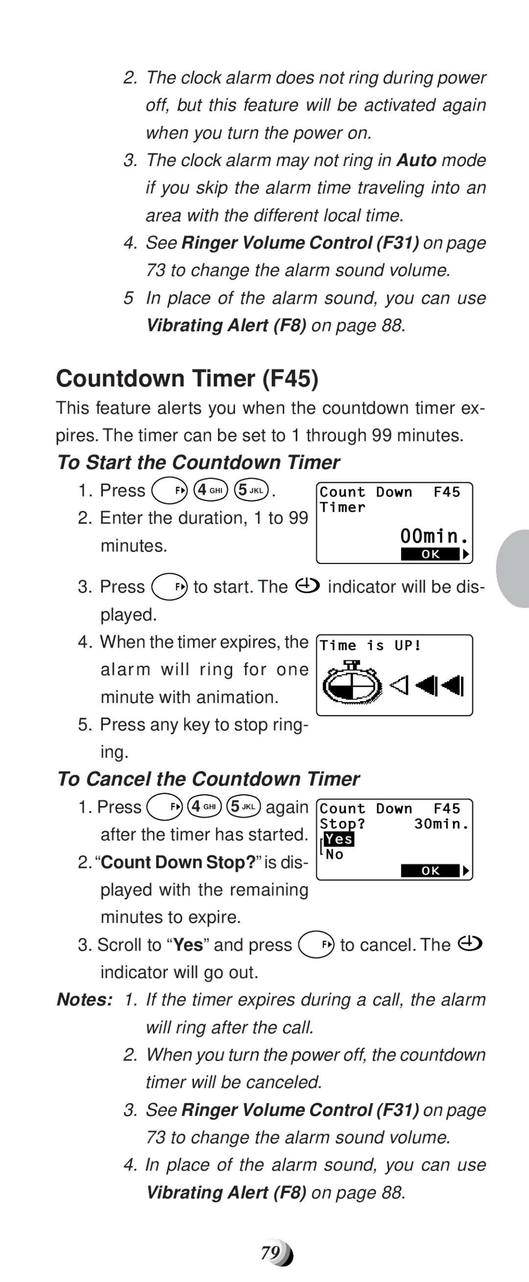 Audiovox CDM-9100 manual Countdown Timer F45, To Start the Countdown Timer, To Cancel the Countdown Timer 