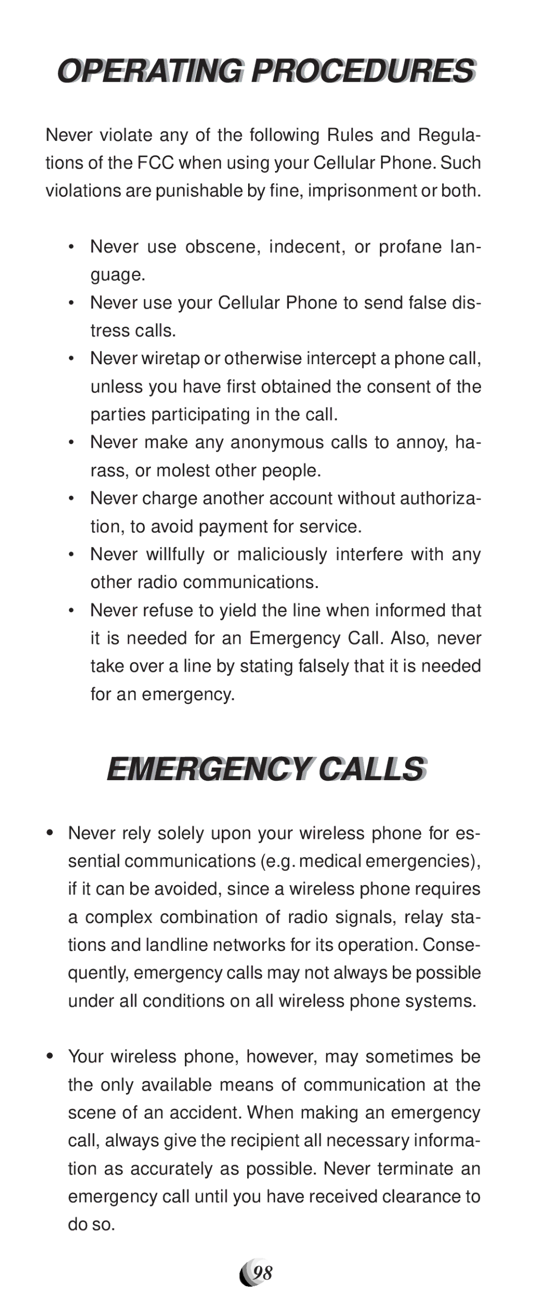 Audiovox CDM-9150X manual Operatingi Procedures, Emergency Calls 