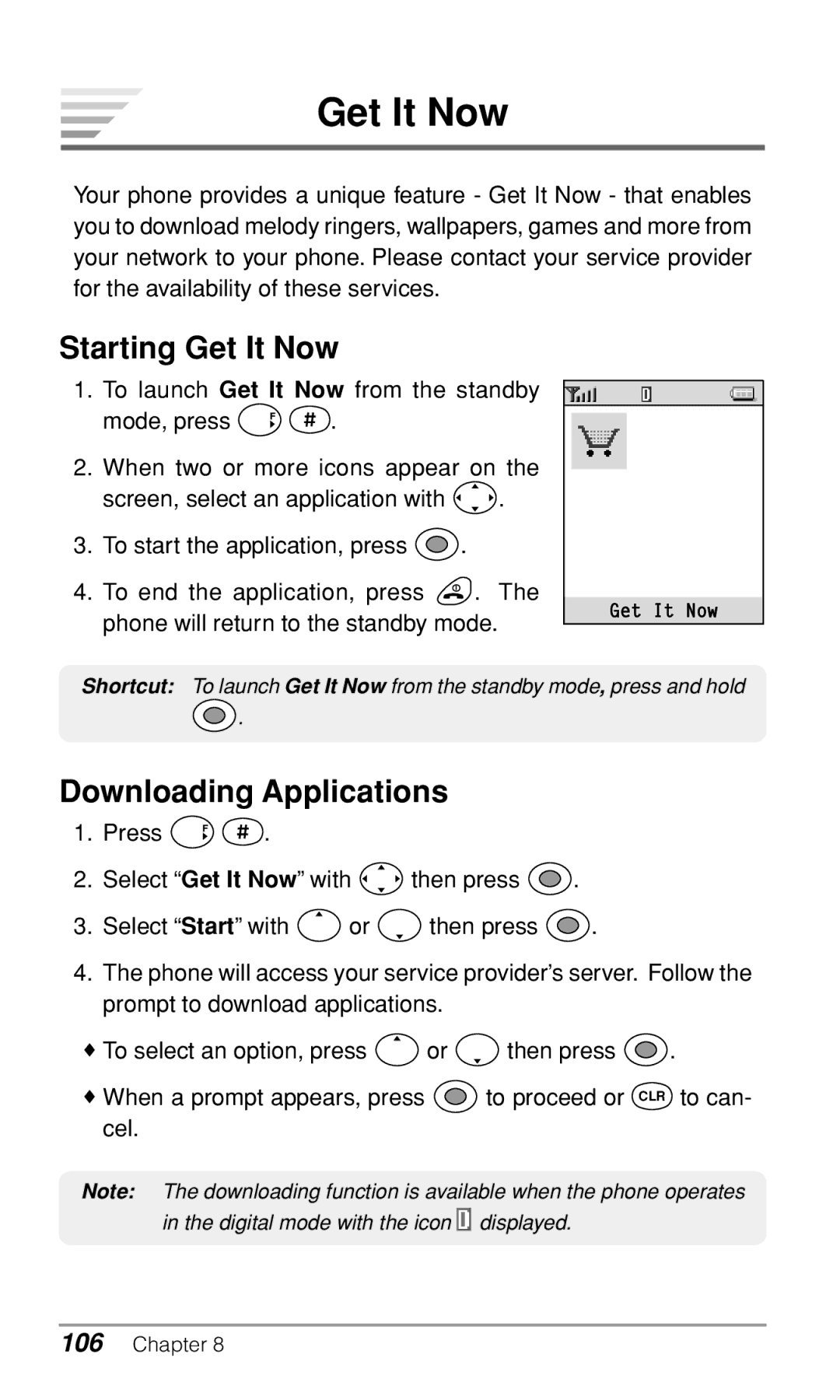 Audiovox CDM-9500 owner manual Starting Get It Now, Downloading Applications 