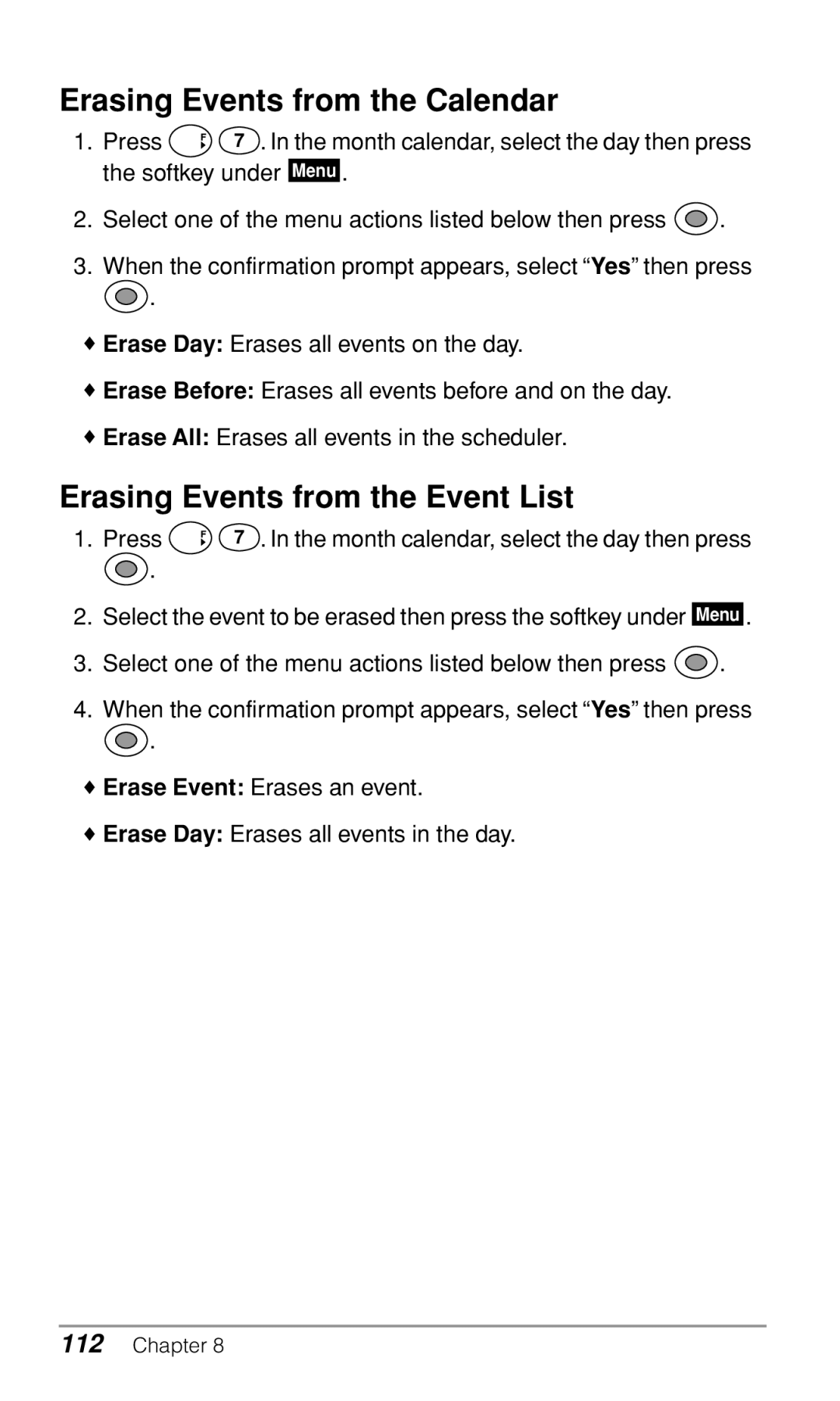 Audiovox CDM-9500 owner manual Erasing Events from the Calendar, Erasing Events from the Event List 