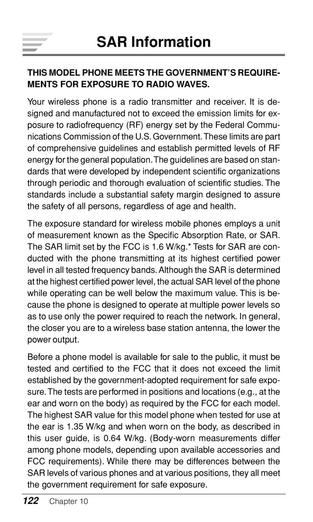 Audiovox CDM-9500 owner manual SAR Information 