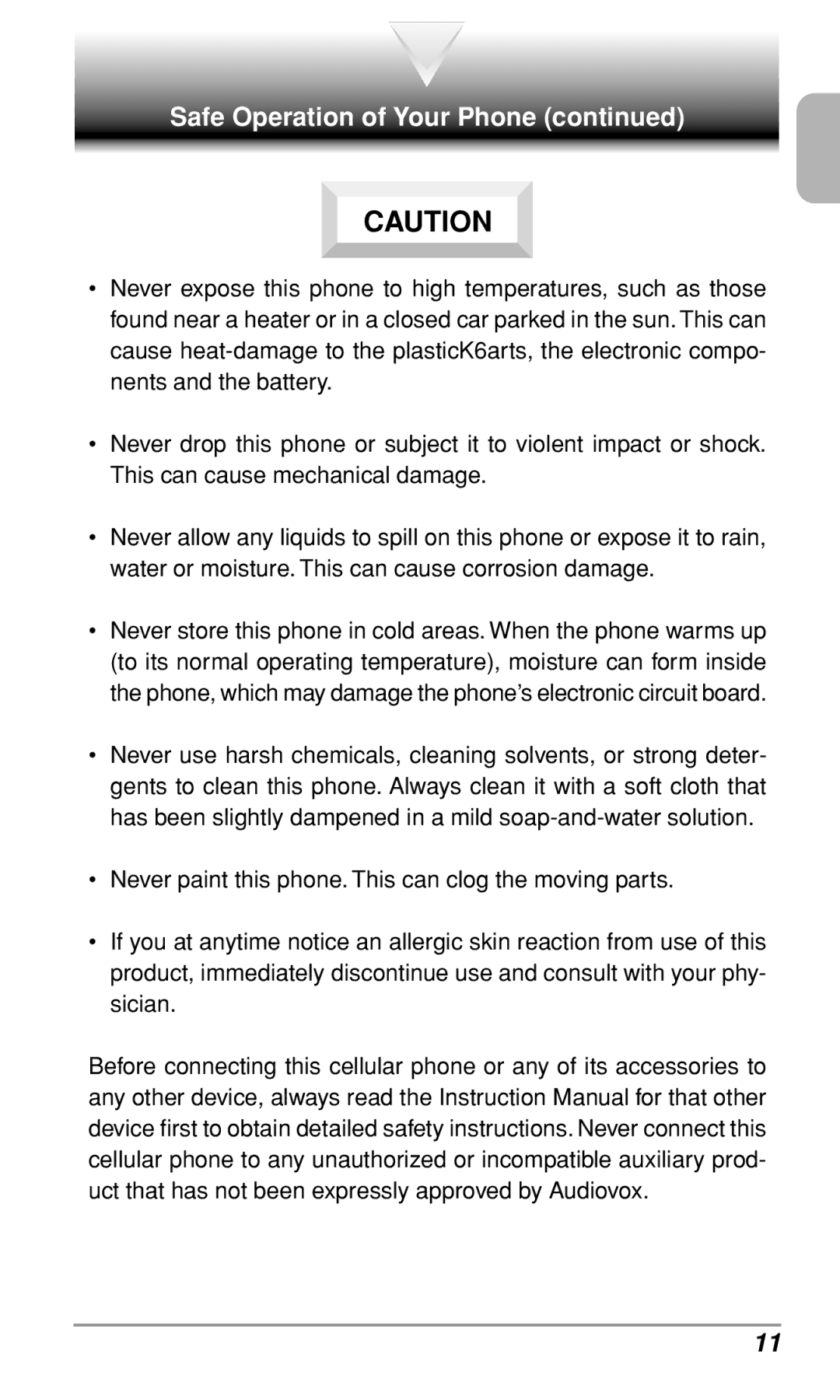 Audiovox CDM-9500 owner manual Safe Operation of Your Phone 