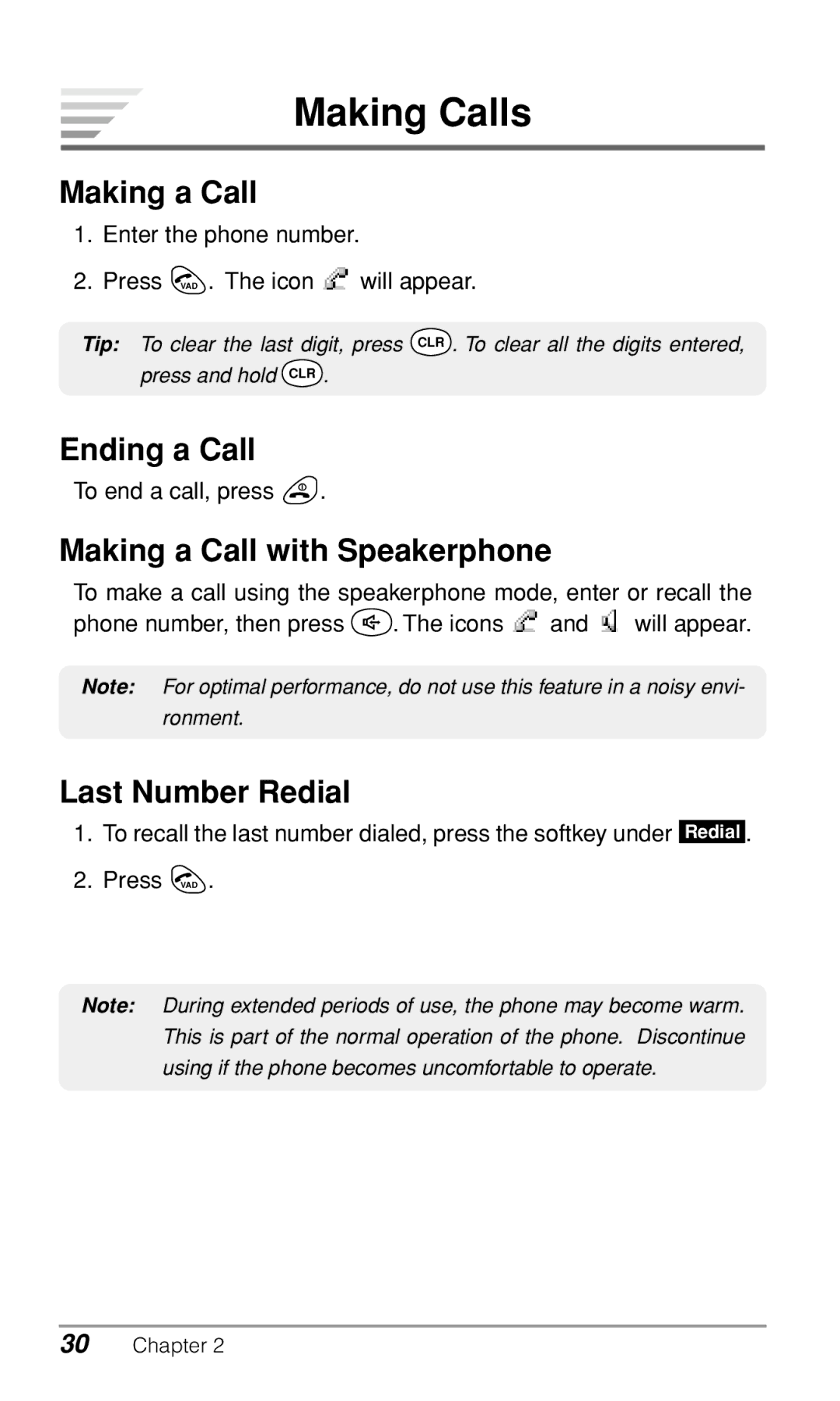 Audiovox CDM-9500 owner manual Making Calls, Ending a Call, Making a Call with Speakerphone, Last Number Redial 