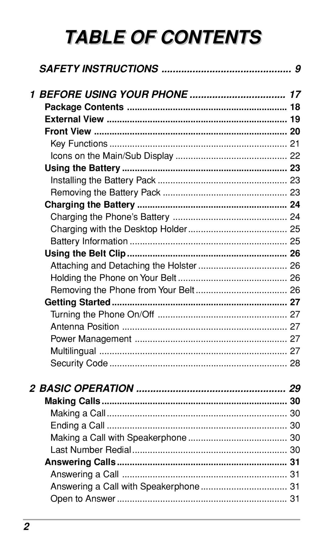 Audiovox CDM-9500 owner manual Table of Contents 