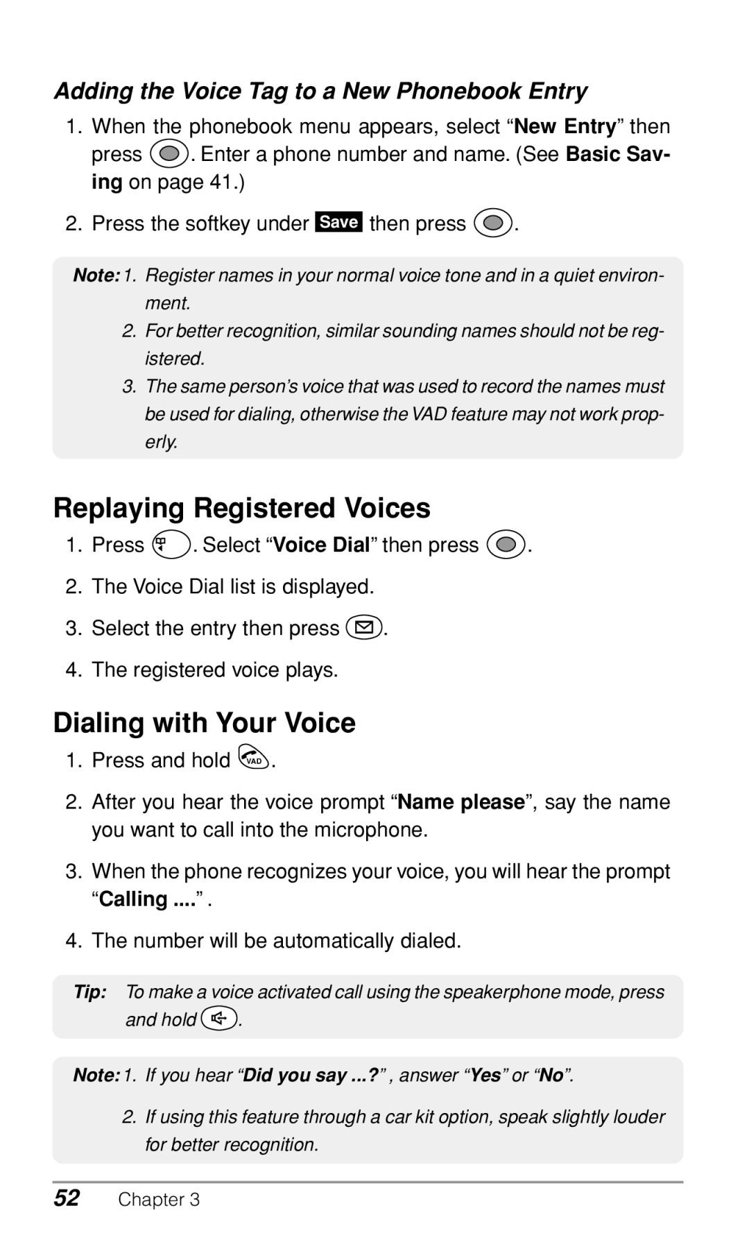 Audiovox CDM-9500 Replaying Registered Voices, Dialing with Your Voice, Adding the Voice Tag to a New Phonebook Entry 