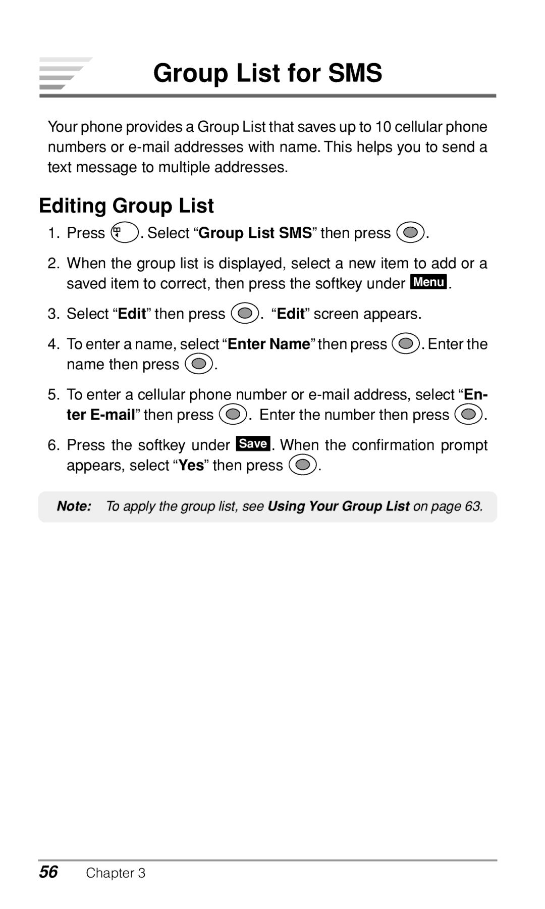 Audiovox CDM-9500 owner manual Group List for SMS, Editing Group List 