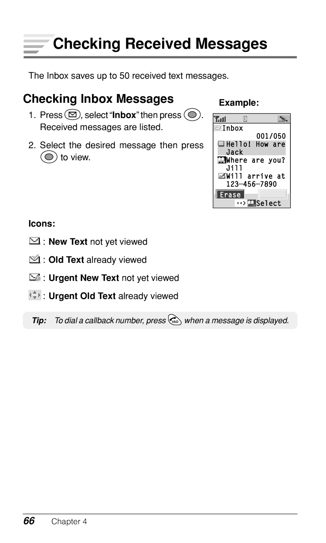 Audiovox CDM-9500 owner manual Checking Received Messages, Checking Inbox Messages 