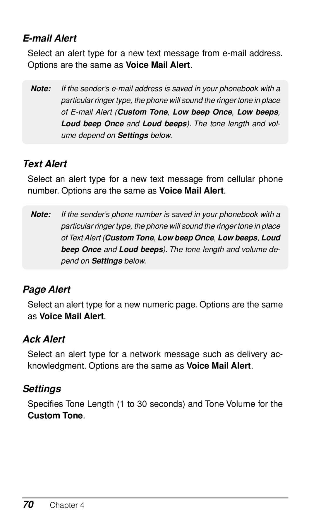 Audiovox CDM-9500 owner manual Mail Alert, Text Alert, Ack Alert, Settings 