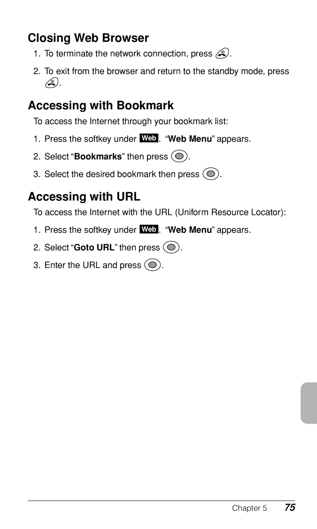 Audiovox CDM-9500 owner manual Closing Web Browser, Accessing with Bookmark, Accessing with URL 