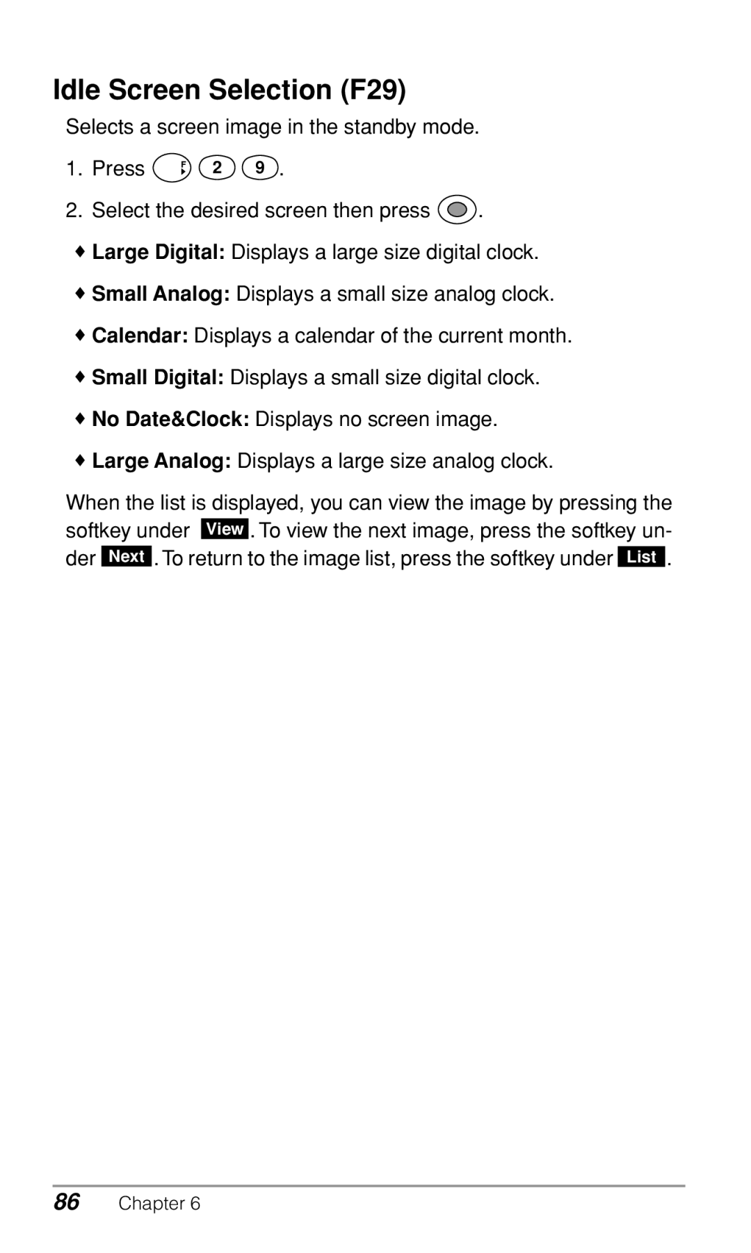 Audiovox CDM-9500 owner manual Idle Screen Selection F29 