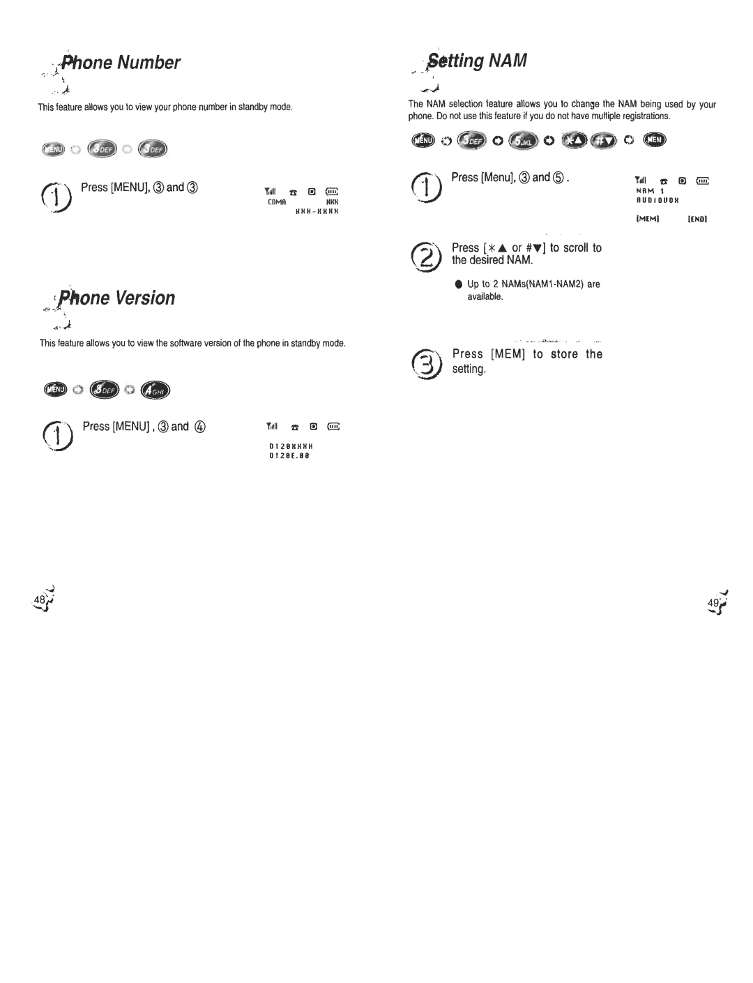 Audiovox CDM120 manual PressMENU,@and@, Press To scroll to, Desired NAM 