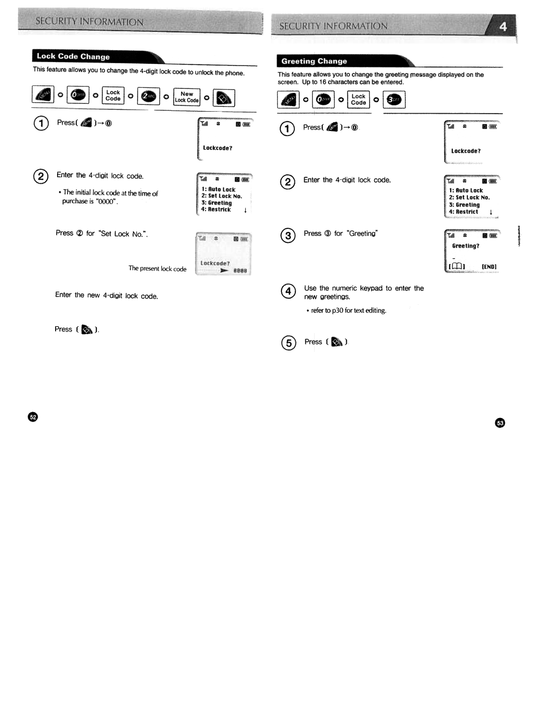 Audiovox CDM3300 manual @ Enterthe 4-digit lock code, Press ~ for Set Lock No, Enter the new 4-digit lock code 