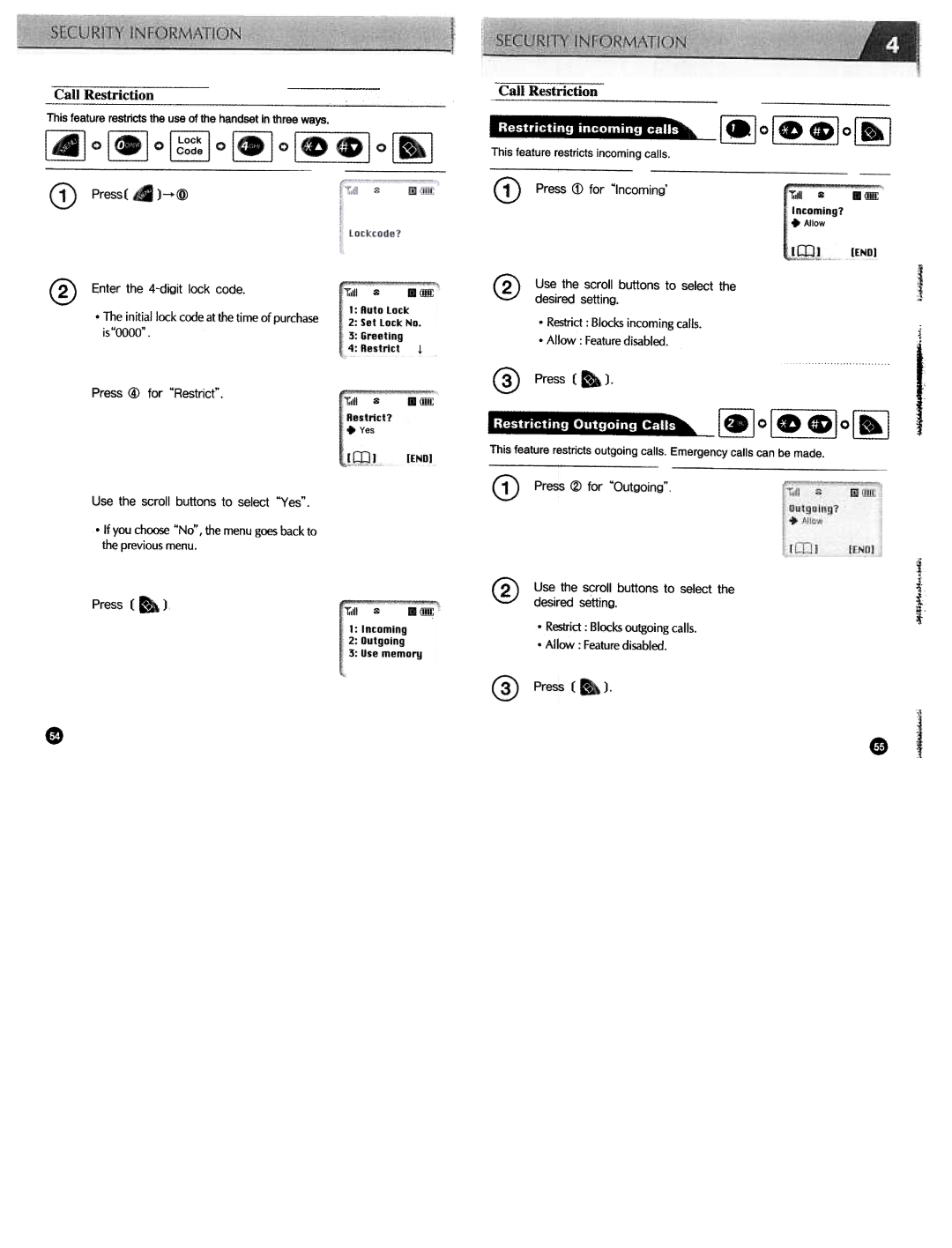 Audiovox CDM3300 manual ~nr~.,ll.a1J.1!i.!l11lLW~, @ Enter the 4-digit lock code, CalI Restriction 