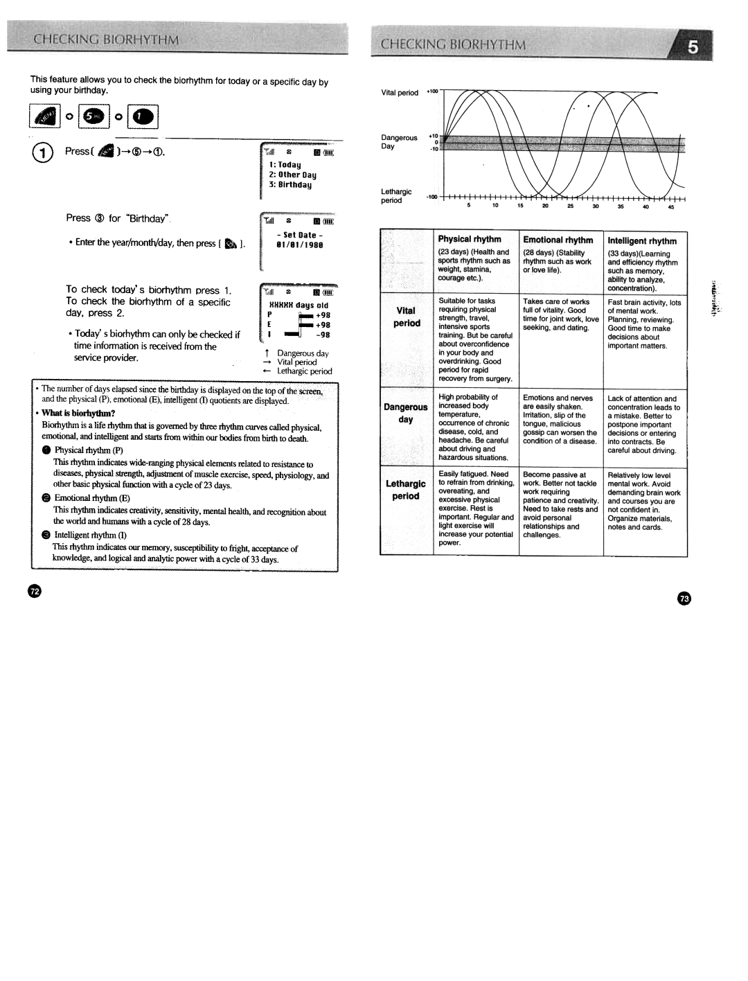 Audiovox CDM3300 manual Lethargic period, Press ~ for Birthday Enter the year/month/day, then press 