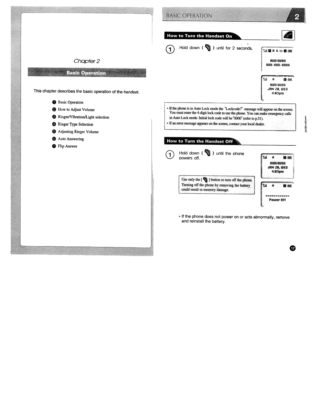 Audiovox CDM3300 manual Chapter, This chapter describes the basic operation of the handset 