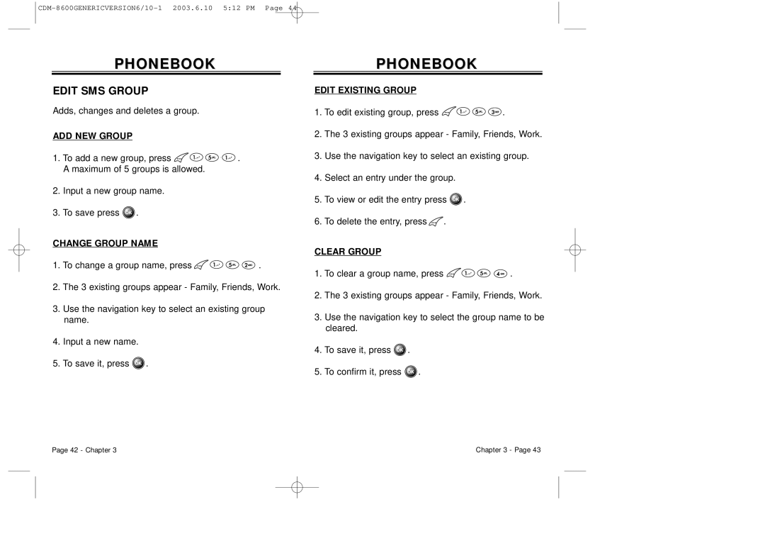 Audiovox CDM8600 owner manual Edit SMS Group, Edit Existing Group 