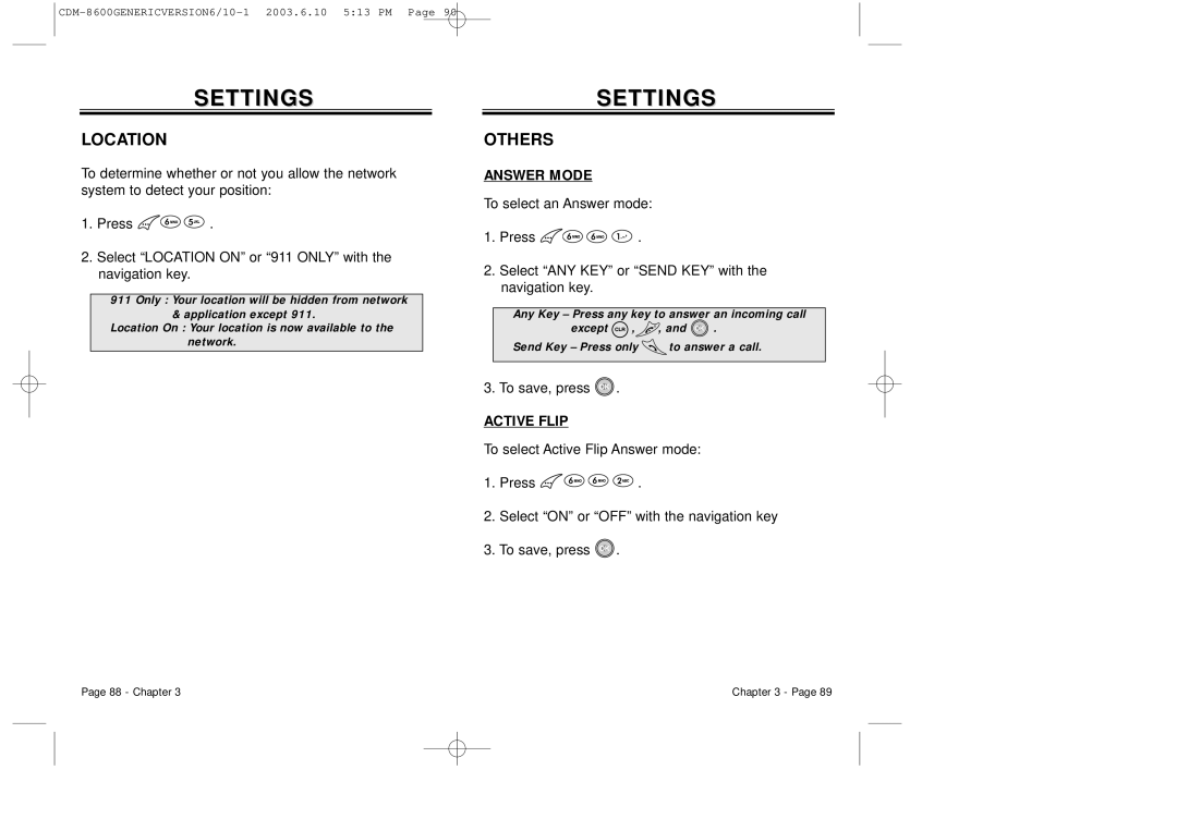 Audiovox CDM8600 owner manual Others, Answer Mode, Active Flip 