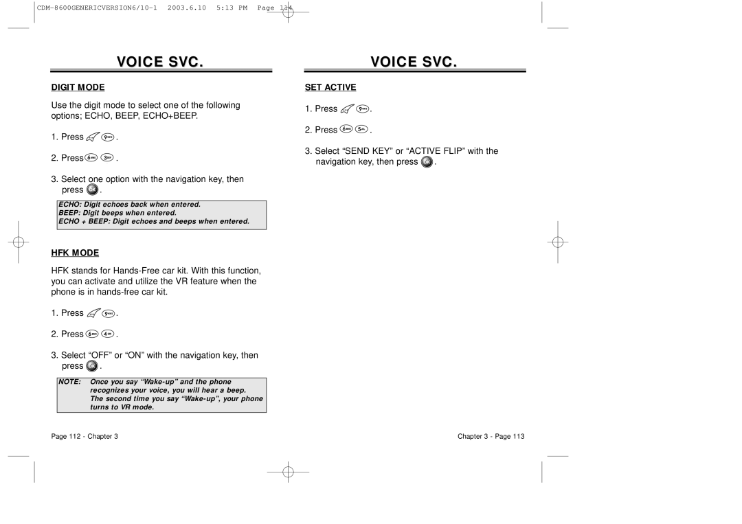 Audiovox CDM8600 owner manual Digit Mode, HFK Mode, SET Active 