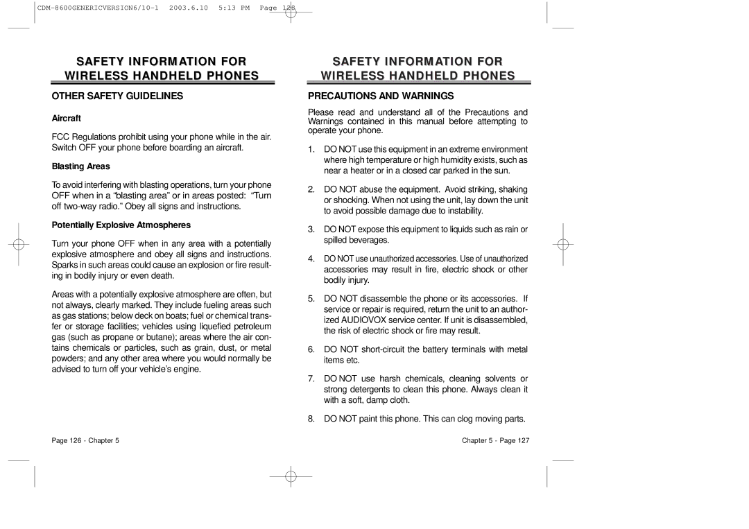 Audiovox CDM8600 owner manual Other Safety Guidelines 